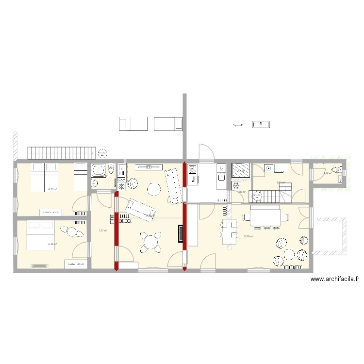 rdc mai 2023. Plan de 10 pièces et 121 m2