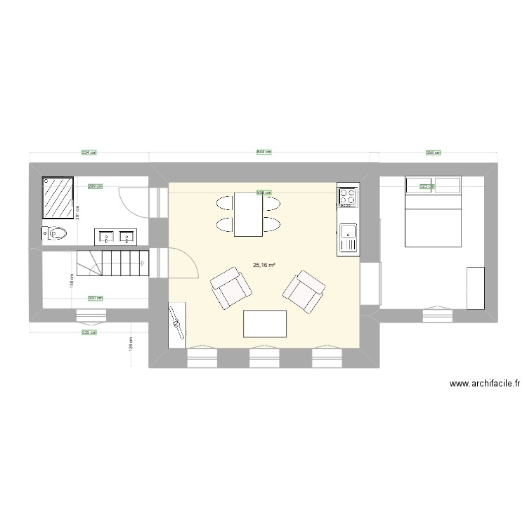 maison potager 1er etage. Plan de 1 pièce et 25 m2