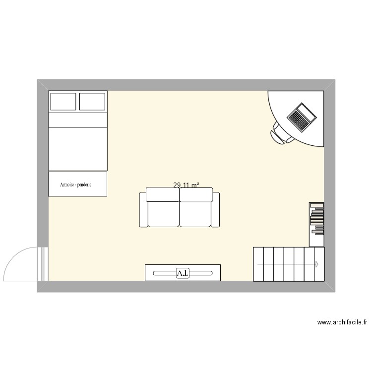 1**. Plan de 1 pièce et 29 m2