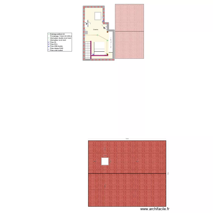 Combles. Plan de 2  et 56 m²