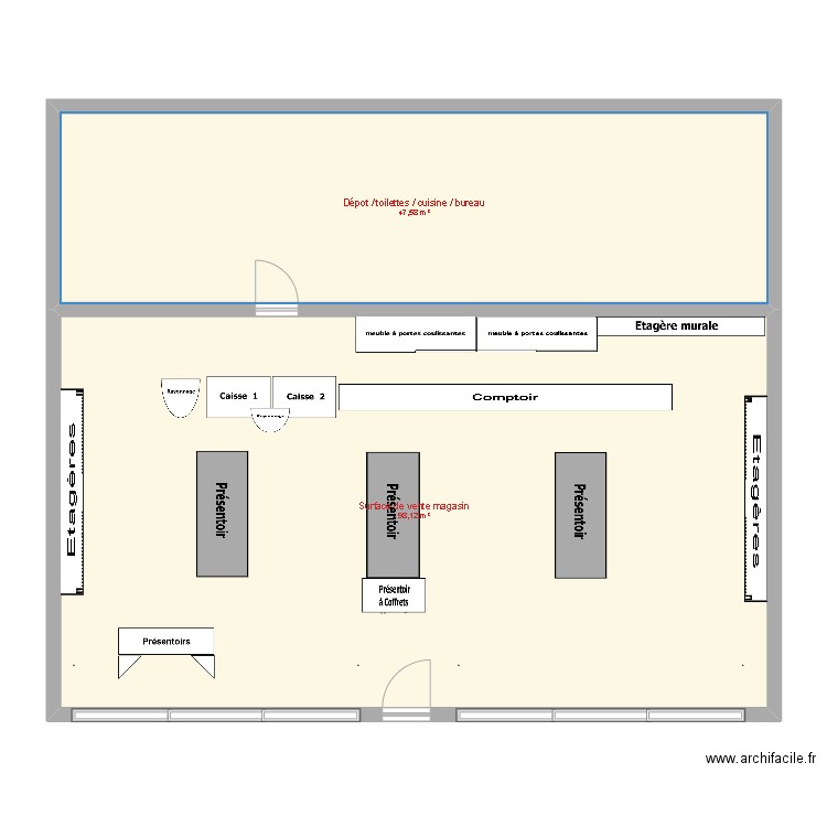 Plan du Magasin Bac Pro. Plan de 1 pièce et 98 m2