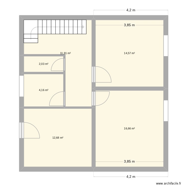 R+2. Plan de 6 pièces et 62 m2