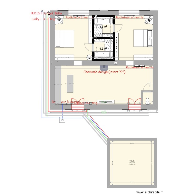 épicerie canalisations. Plan de 4 pièces et 118 m2