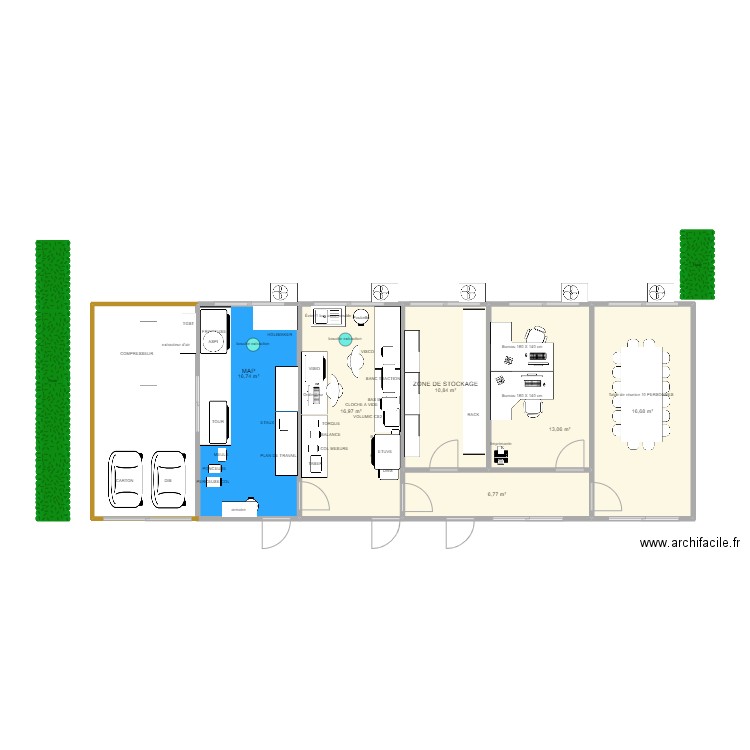 BUREAU FABLAB 4. Plan de 6 pièces et 81 m2