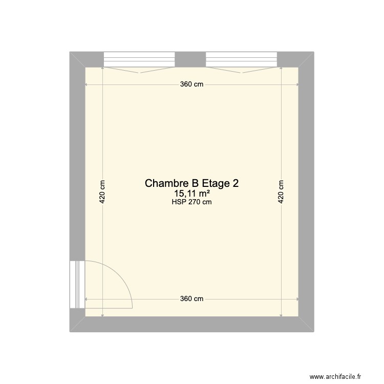 Maison Guy Lechien Chambre B Etage 2. Plan de 1 pièce et 15 m2
