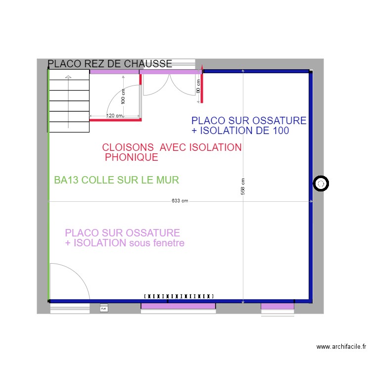 PLACO RdC 1 . Plan de 1 pièce et 35 m2