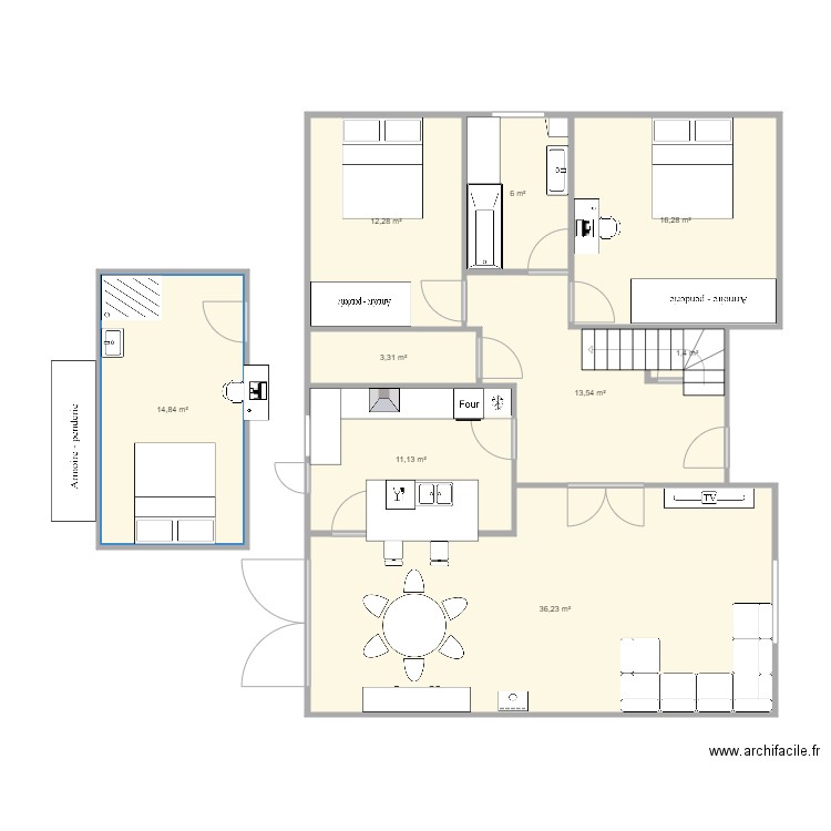 Extension carré 2. Plan de 9 pièces et 115 m2