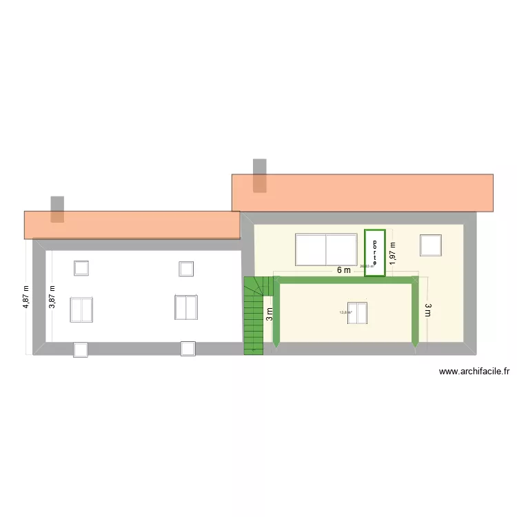 Plan de coupe avant travaux 2. Plan de 2  et 41 m²