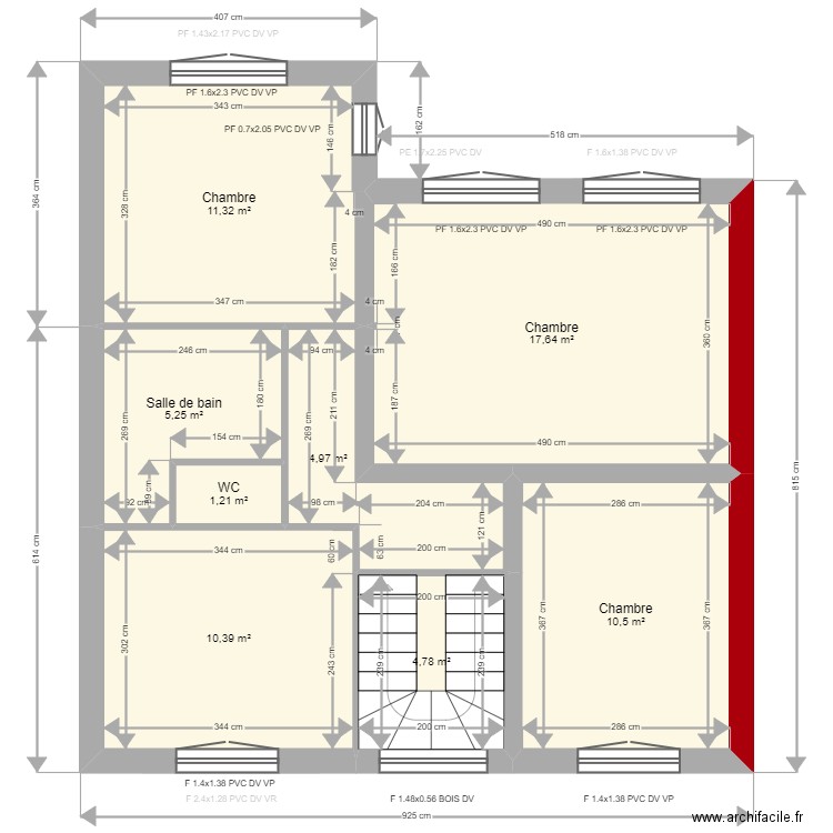 4-A. Plan de 14 pièces et 132 m2