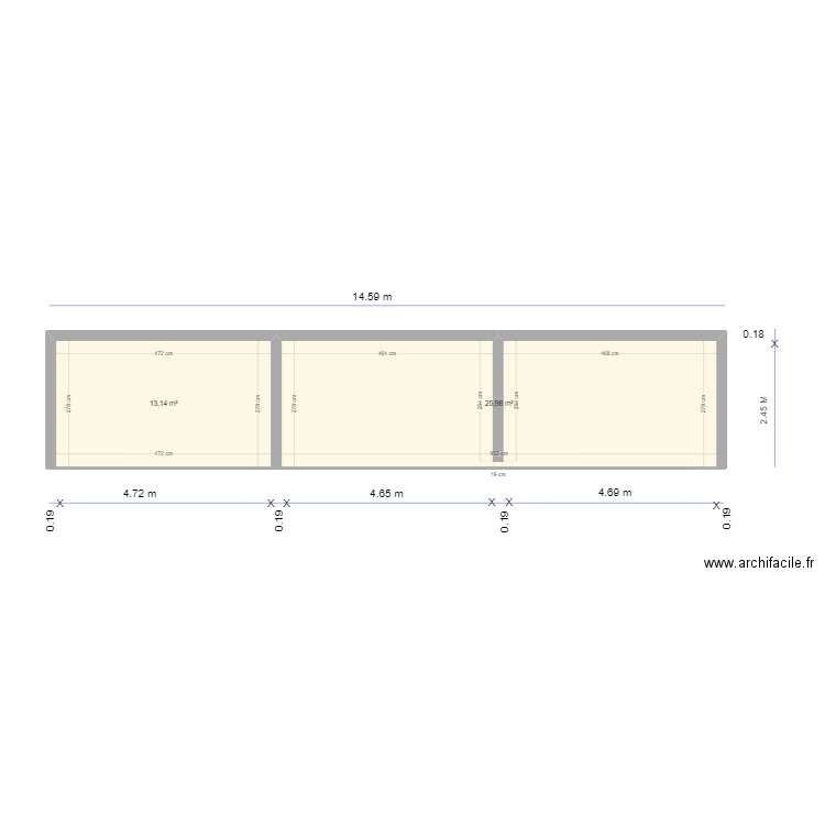 FACADE TERRASSE. Plan de 2 pièces et 39 m2