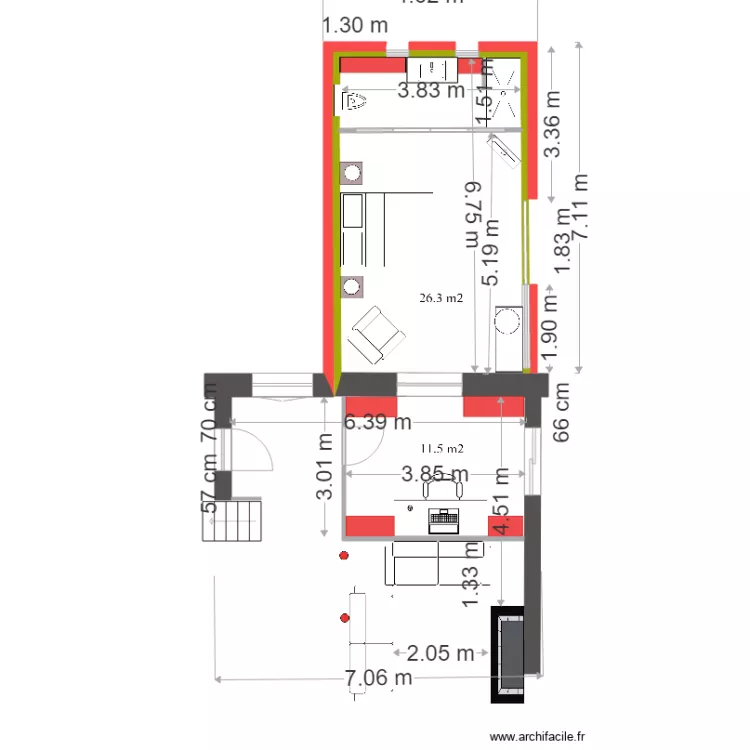 projet amenagement  cote a construire . Plan de 