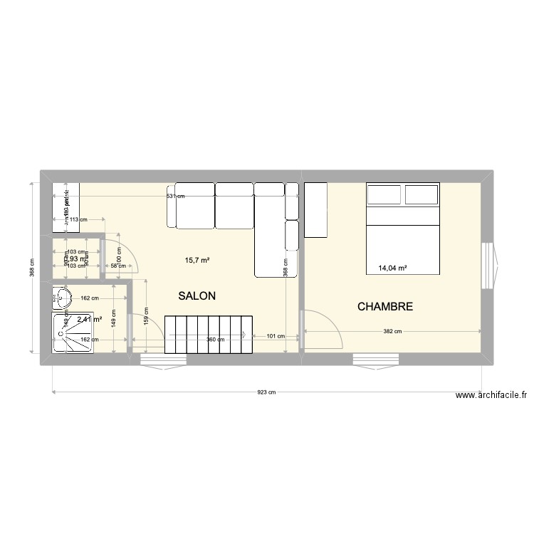 noèmie gîte 1 ETAGE. Plan de 4 pièces et 33 m2