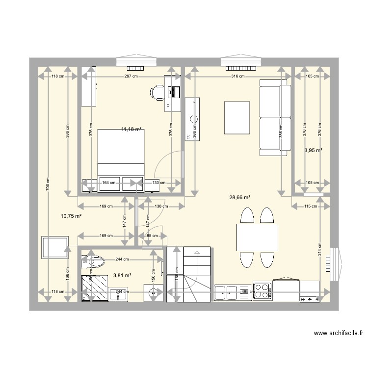 Etage 2. Plan de 5 pièces et 58 m2