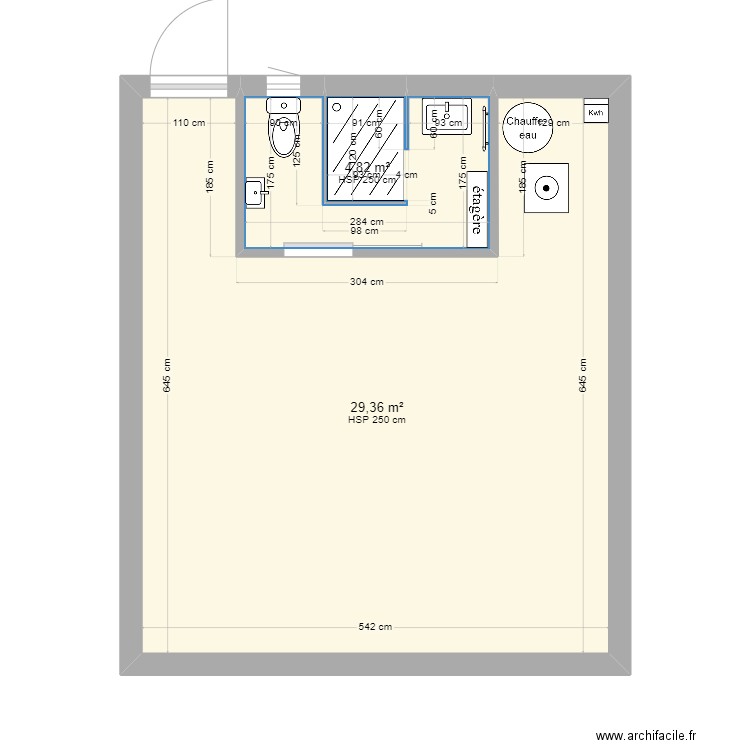 Trois villes. Plan de 2 pièces et 34 m2