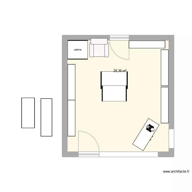 Magasin v&ecirc;tements. Plan de 1  et 26 m²