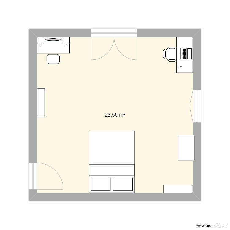 chambre. Plan de 1 pièce et 23 m2