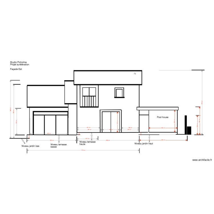 Studio Picholine Projet 02 18 2 surr&eacute;l&eacute;vation Fa&ccedil;ade est  Pool house. Plan de 0 pièce et 0 m2