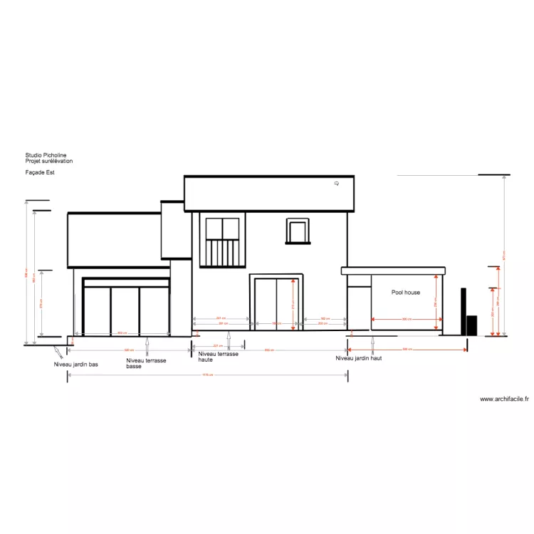 Studio Picholine Projet 02 18 2 surr&eacute;l&eacute;vation Fa&ccedil;ade est  Pool house. Plan de 
