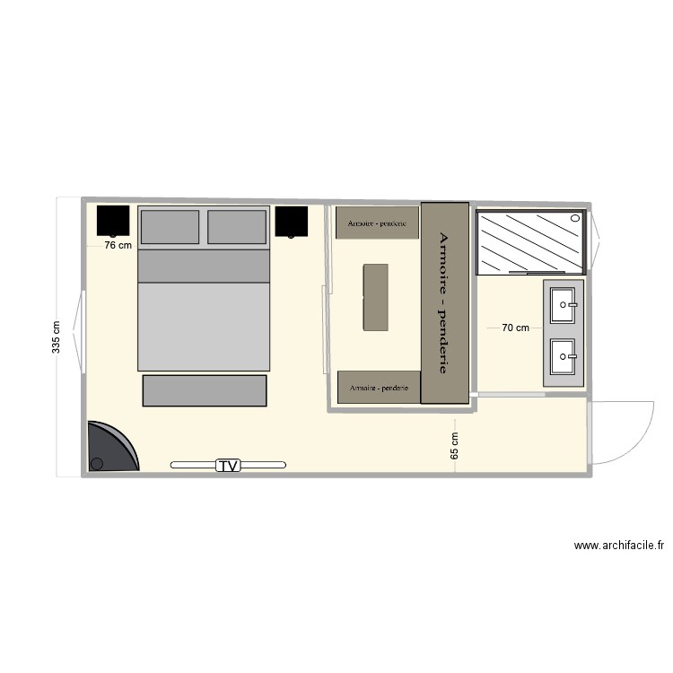 F183B CHAMBRE . Plan de 1 pièce et 19 m2