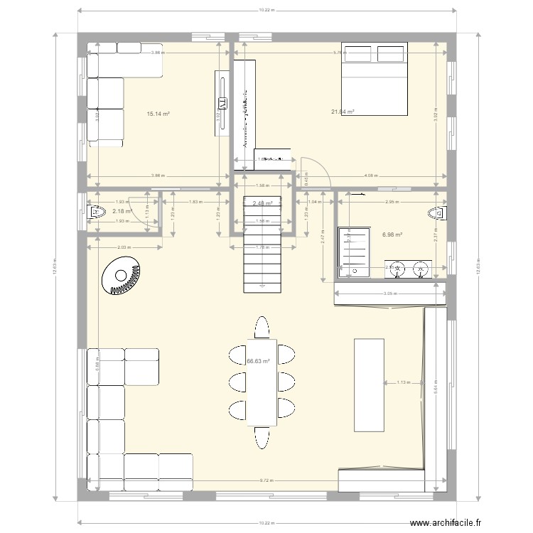Plan Etage 1 Maison La Teste V3. Plan de 6 pièces et 115 m2
