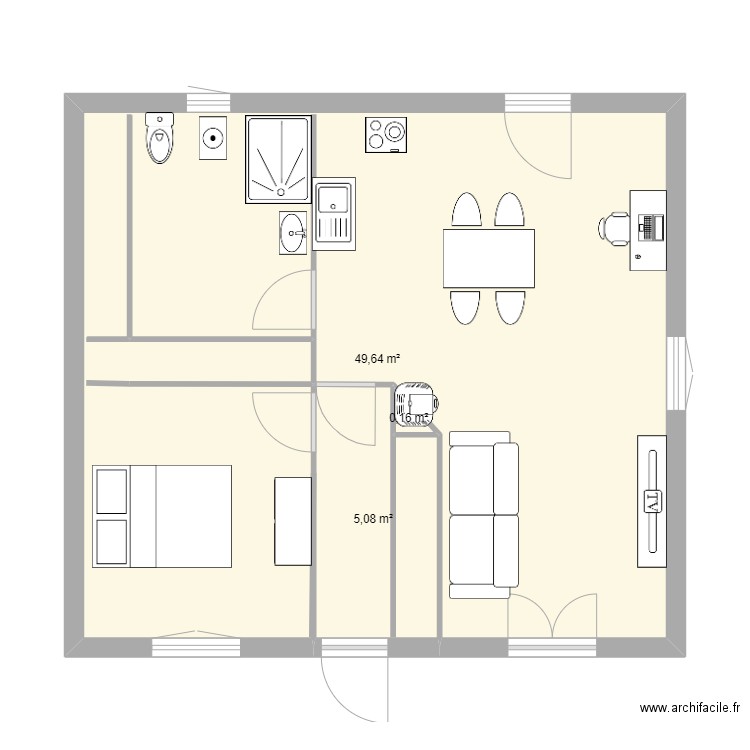 ESSAI. Plan de 3 pièces et 55 m2