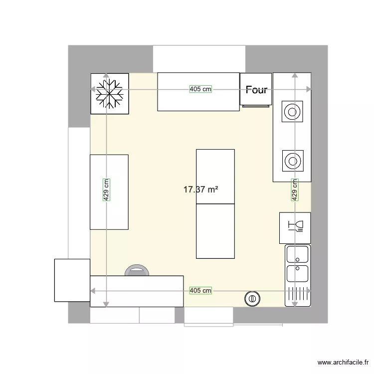 Cuisine equipee. Plan de 