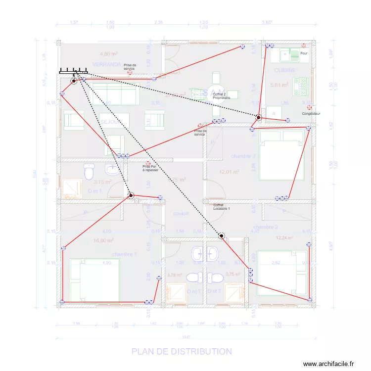 Alimentation de prises maison DJOUNYAT. Plan de 0 pièce et 0 m2