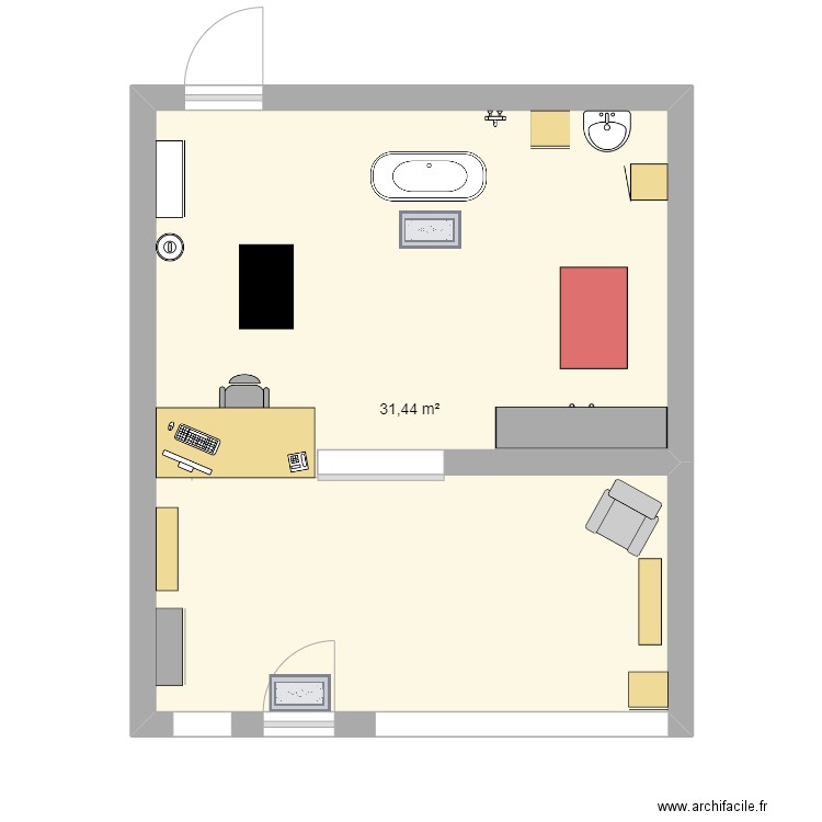 salon. Plan de 1 pièce et 31 m2