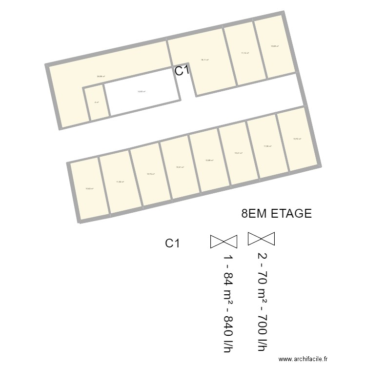 ADEF SAINT GRATIEN 8EM. Plan de 14 pièces et 172 m2