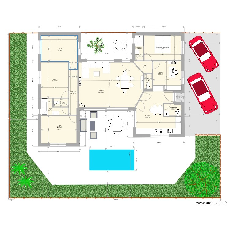 portiragnes 130. Plan de 15 pièces et 131 m2