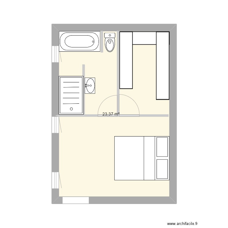 chambre dressing SdB. Plan de 1 pièce et 23 m2