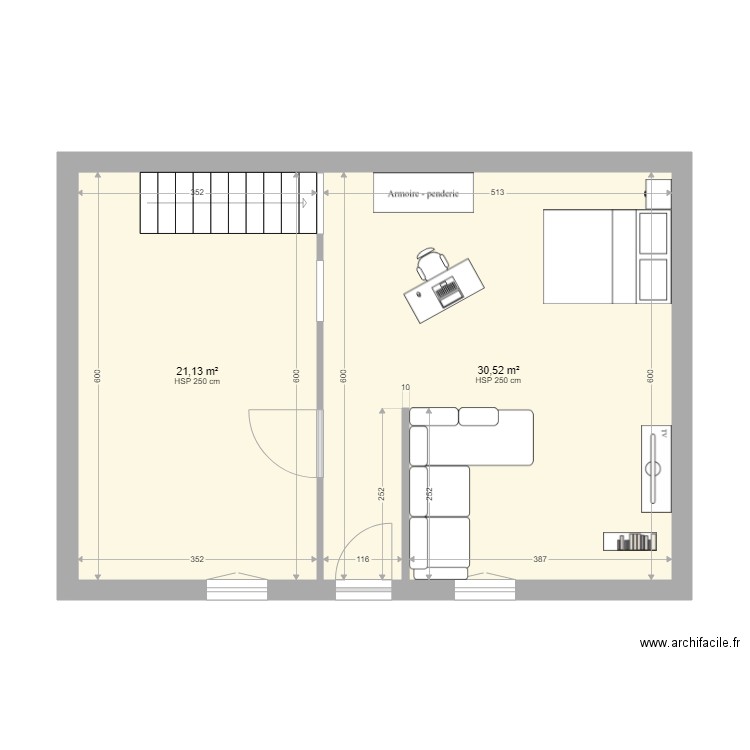 Audrey maisonnette. Plan de 2 pièces et 52 m2