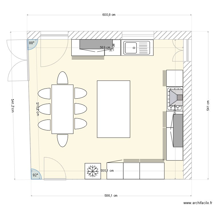 Cuisine. Plan de 1 pièce et 29 m2