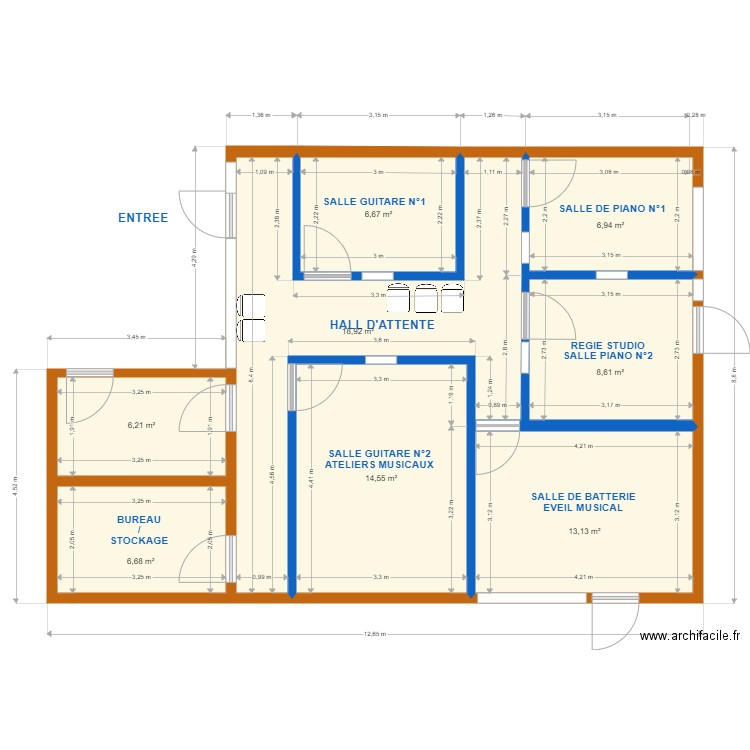 PROJET AREZZO PIECES AMENAGEES 3. Plan de 8 pièces et 82 m2