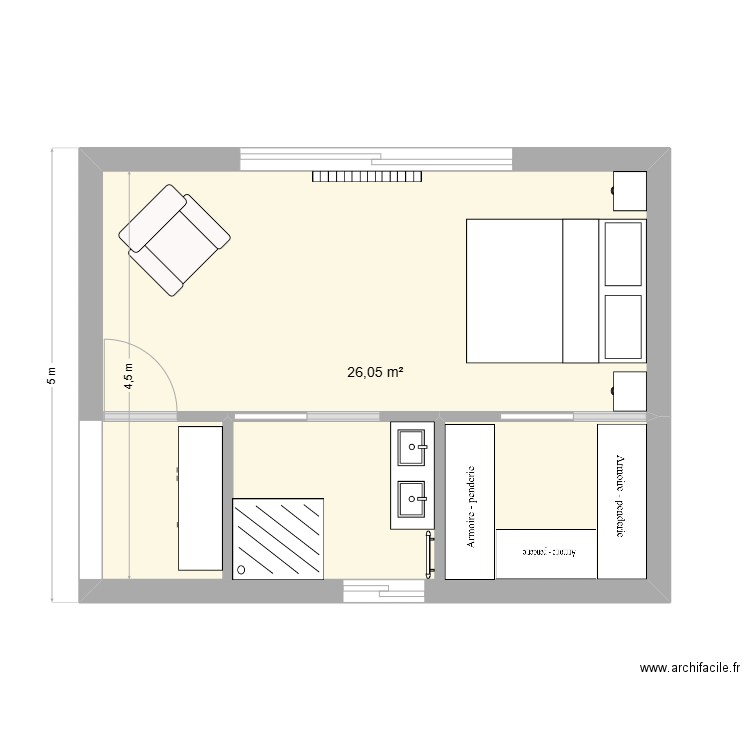 123. Plan de 1 pièce et 26 m2