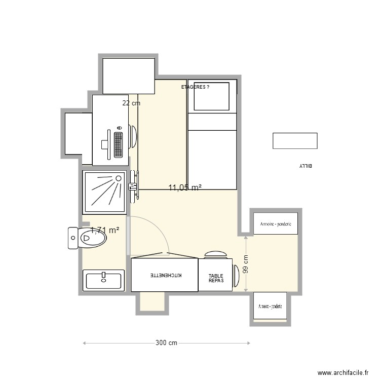 STUDIO ST LEGER 21 11 17 1723. Plan de 2 pièces et 13 m2