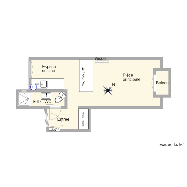 6 Bridaine. Plan de 3 pièces et 23 m2