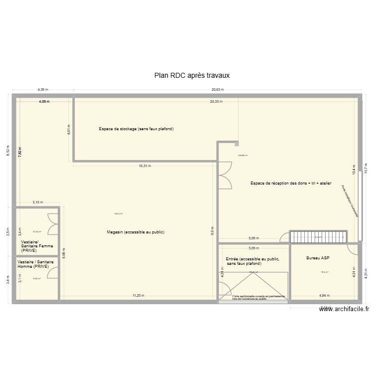 RDC après  travaux. Plan de 7 pièces et 350 m2