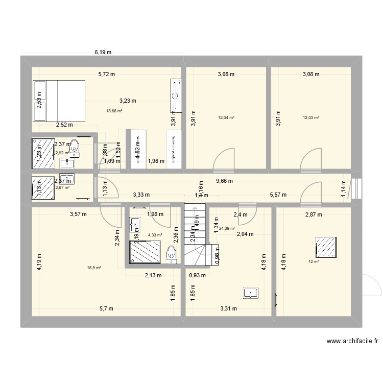 masnuy béton v2 on centre tout. Plan de 10 pièces et 223 m2
