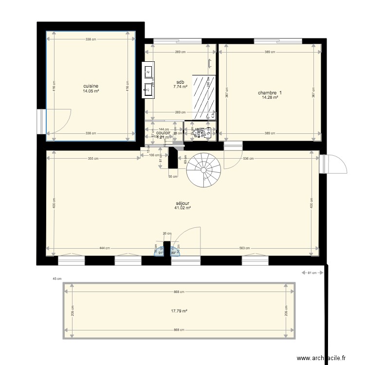 plan interieur apres travaux avec epaisseur mur 35. Plan de 0 pièce et 0 m2