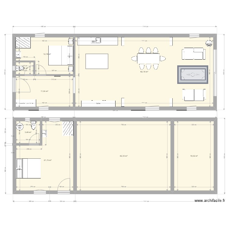 Atelier Philippe V2. Plan de 8 pièces et 173 m2