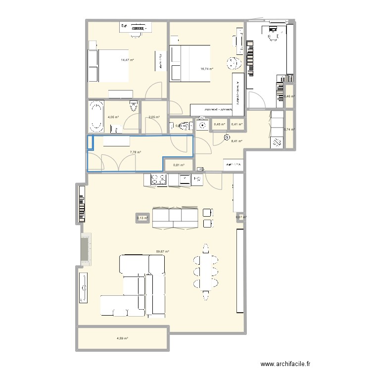 Plan aménagement 19. Plan de 16 pièces et 122 m2