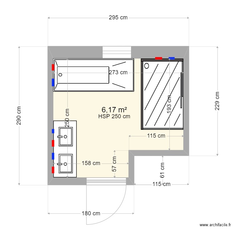 Salle de bain. Plan de 1 pièce et 6 m2