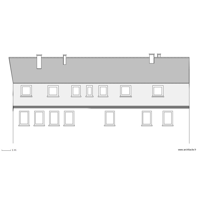Facade cote cour avec chien assis. Plan de 0 pièce et 0 m2