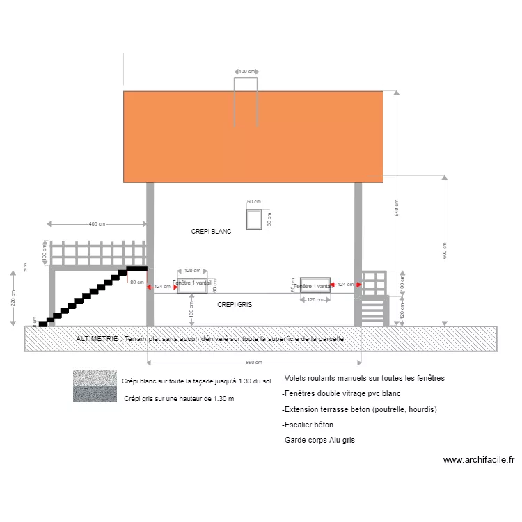 fa&ccedil;ade EST Apr&egrave;s travaux . Plan de 