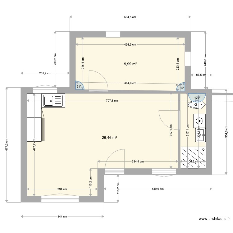 chessy F2 Config 2bis. Plan de 2 pièces et 36 m2