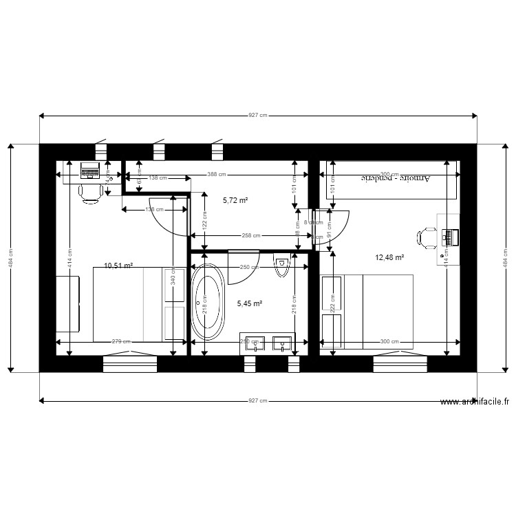 Etage AB. Plan de 4 pièces et 34 m2