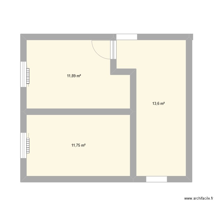 chambre enfants. Plan de 3 pièces et 37 m2