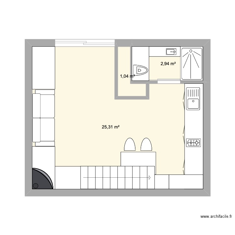 Cabin. Plan de 3 pièces et 29 m2