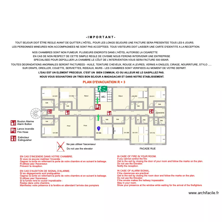 Plan &eacute;vacuation 3i&egrave;me Etage 300. Plan de 